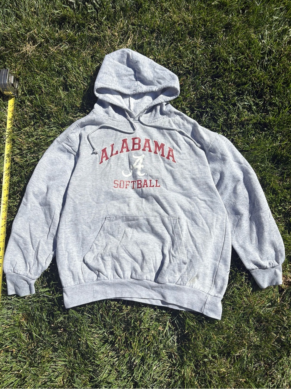 MV Sport Gray Hooded Sweatshirt with Red Alabama Softball Logo